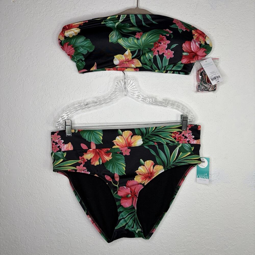 Outdoor Oasis Family Swim 2 Piece Swimsuit top size L, Bottom size 0X, tropical